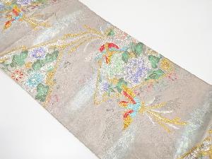 松皮菱に鳳凰・草花模様織り出し袋帯